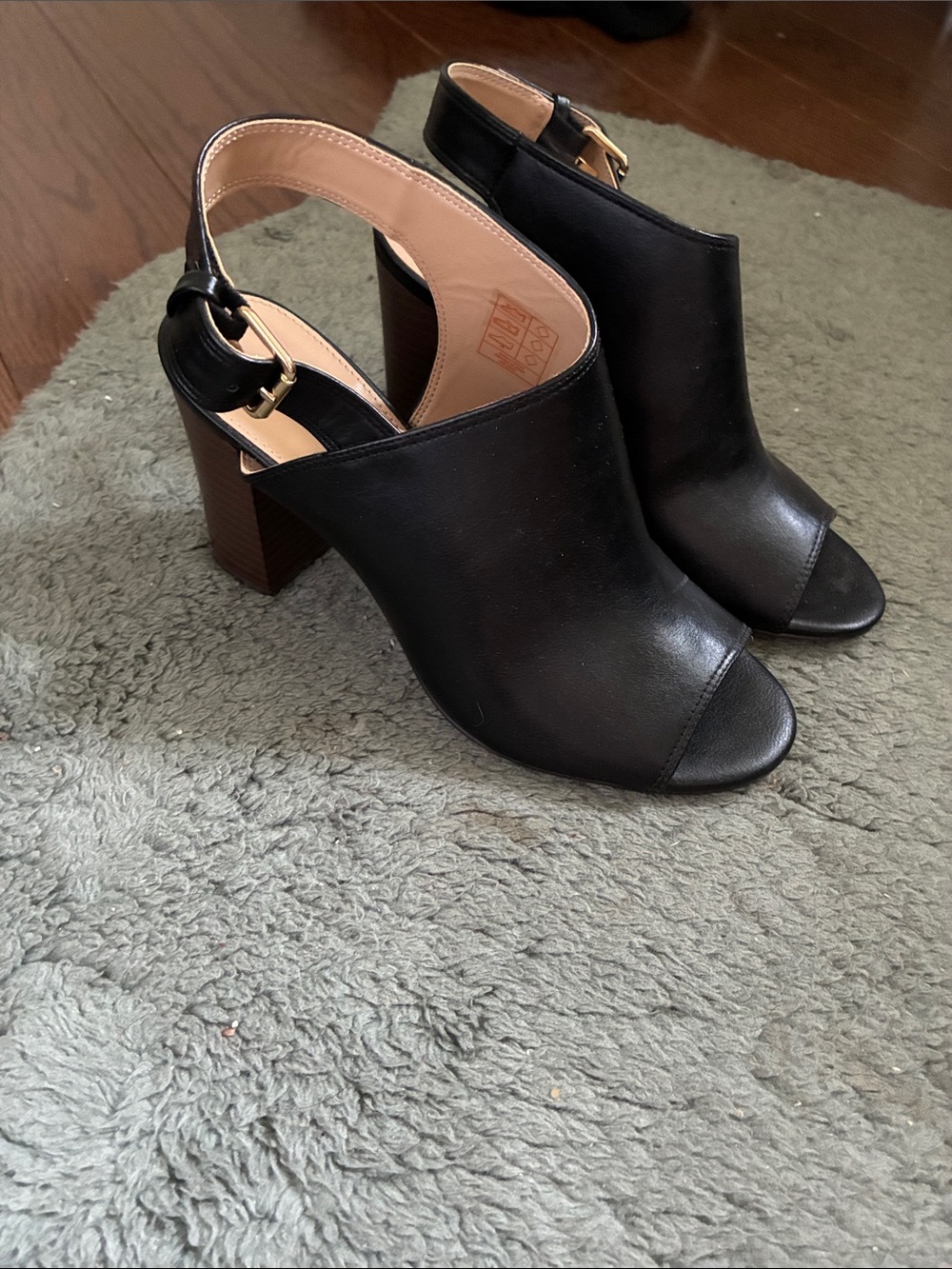 Joe Fresh Black Open-Toe Slingback Block Heel Sandals